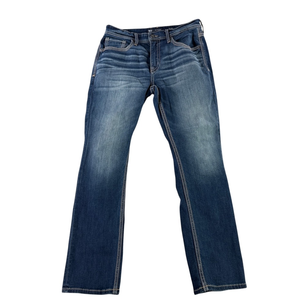 BKE Jake Straight Jeans Mens 33x32 Blue Medium Wash Heavy Stitch Denim